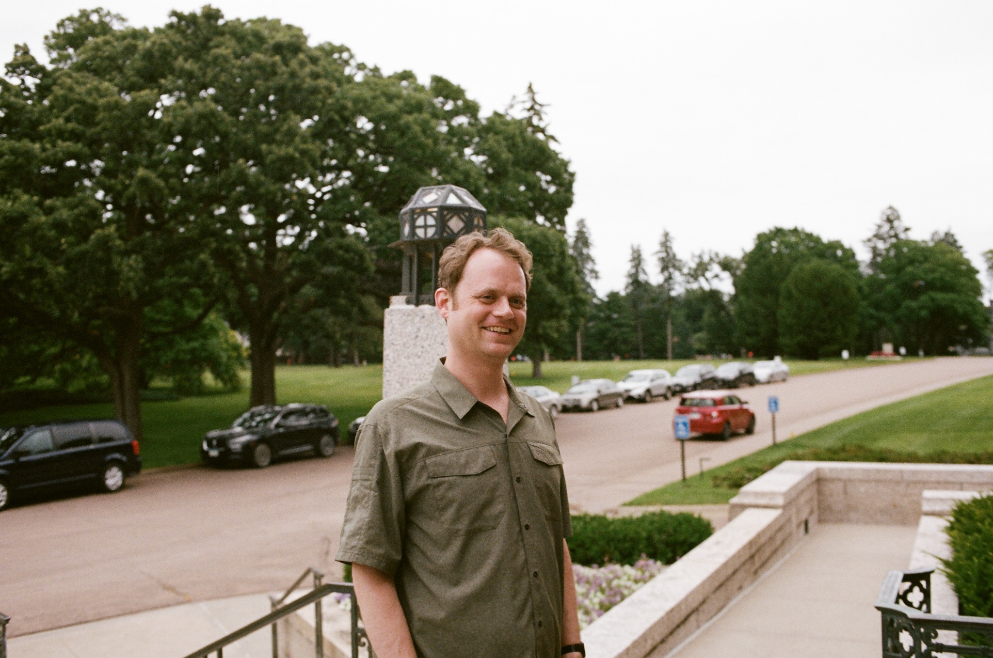 Event participant outside the chapel
