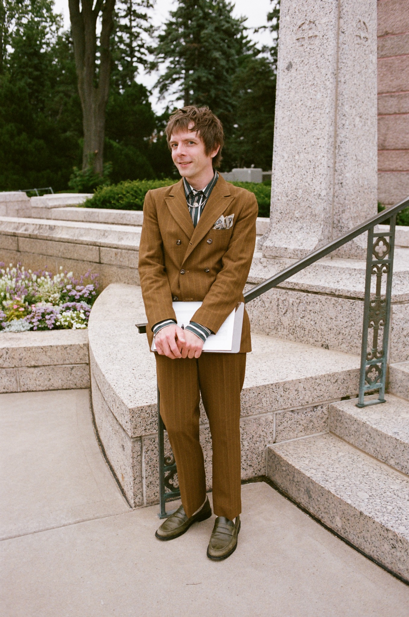 Event participant outside the chapel